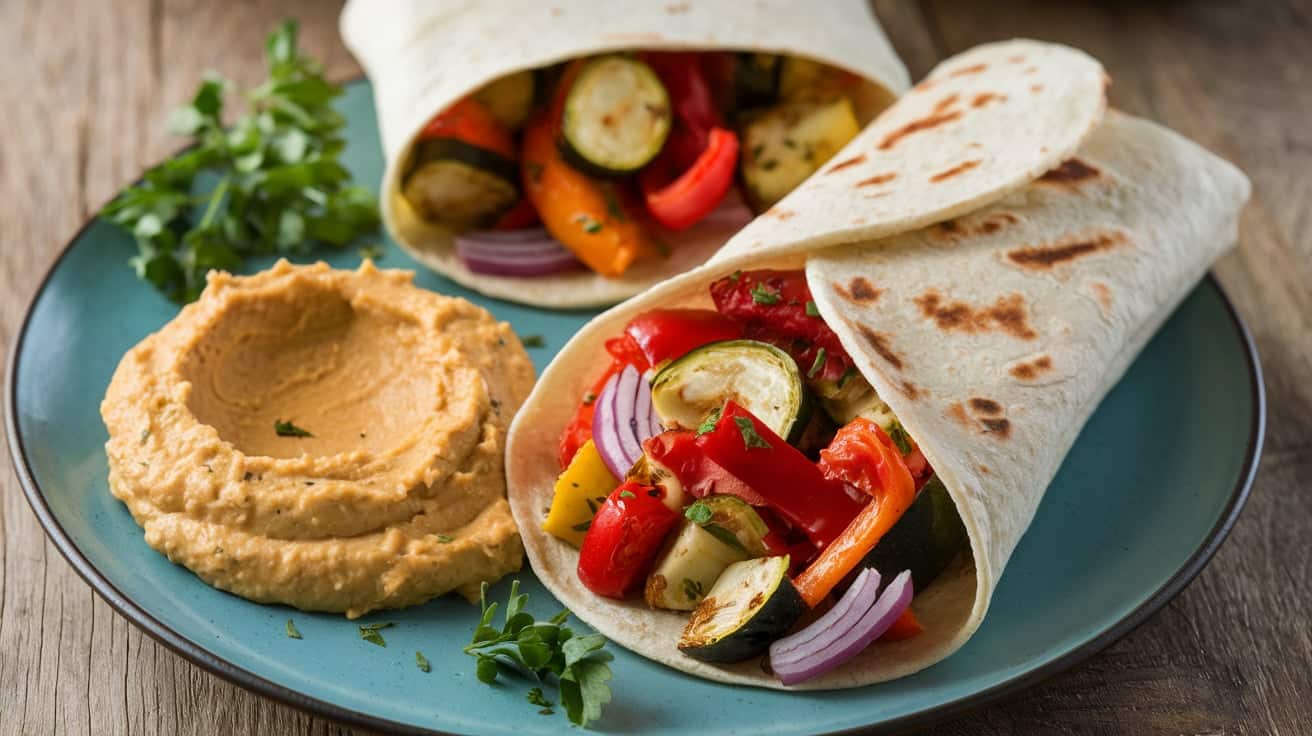 Roasted Vegetables with Hummus Wraps
