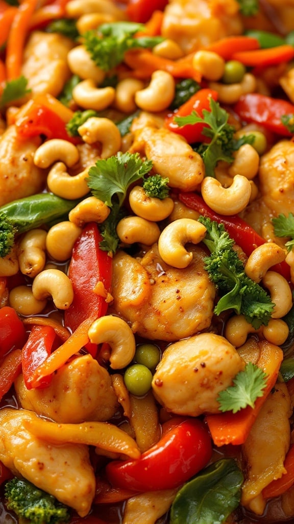 Delicious cashew chicken stir-fry with vegetables