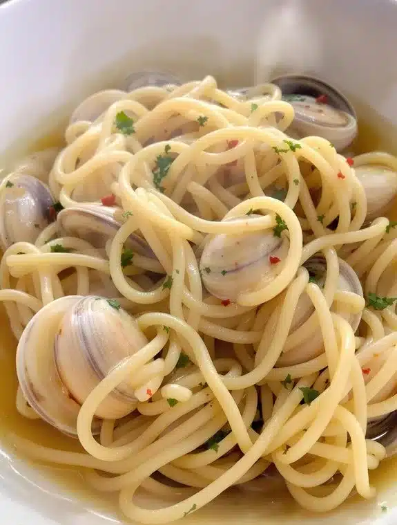 briny clams white wine aromatic pasta