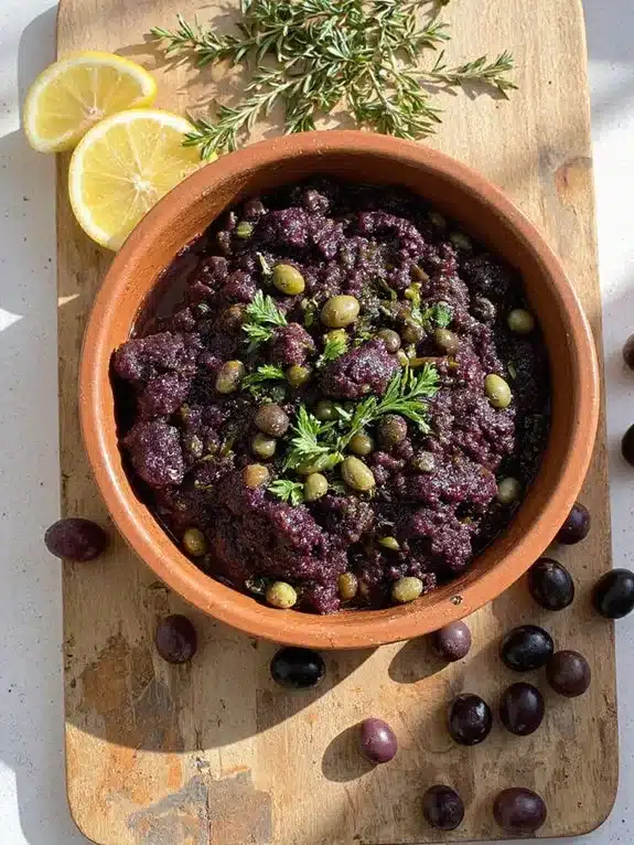 coarse chunky olive tapenade preparation