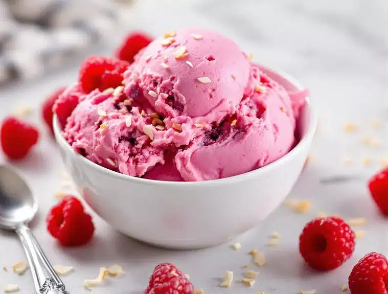 creamy frozen coconut raspberry delight