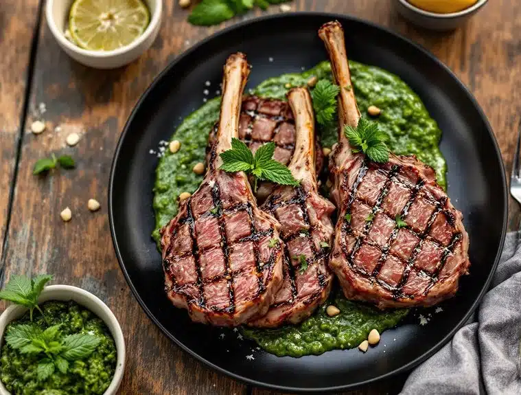flavor packed grilled lamb with minty pesto