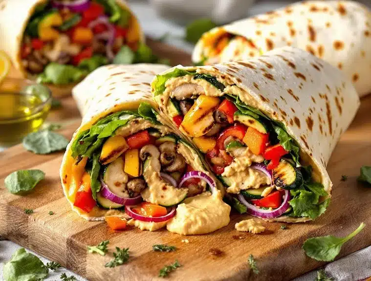 healthy vegetarian wraps with hummus