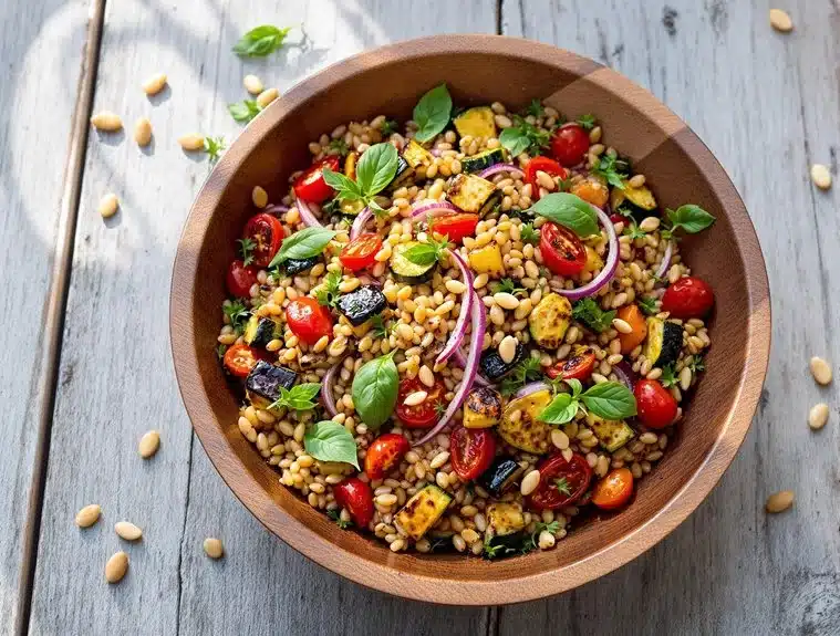 hearty grain roasted vegetables flavorful salad