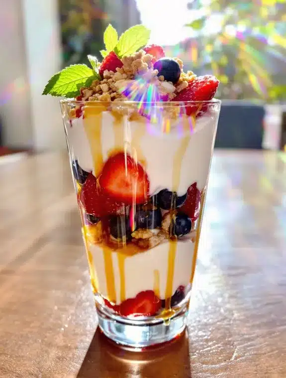 layered creamy yogurt berry parfait