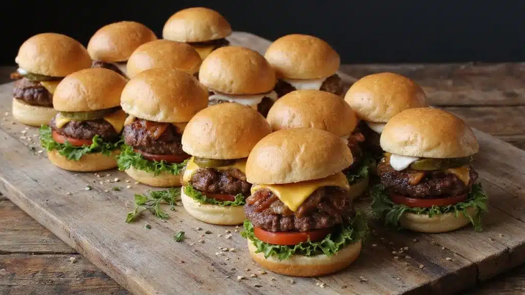 miniature burgers with varied toppings