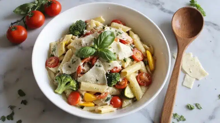 vibrant seasonal vegetable pasta dish