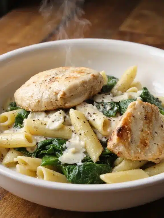hearty creamy comforting chicken spinach pasta
