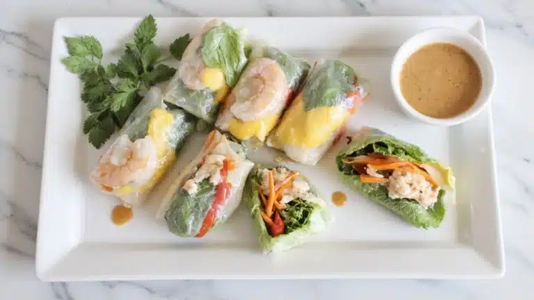 refreshing summer rolls with peanut dip