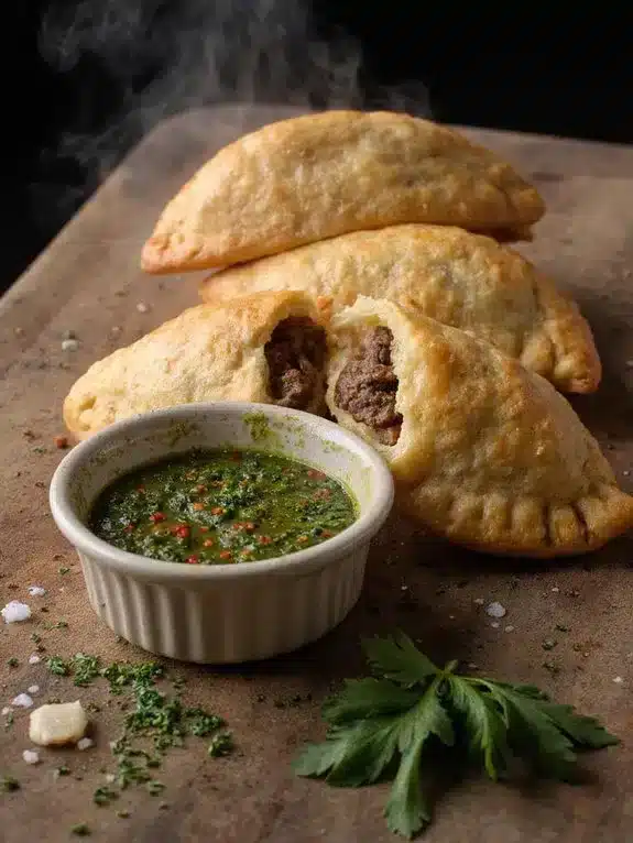 savory golden empanadas with chimichurri sauce