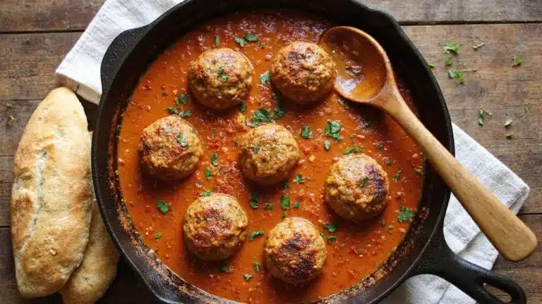 savory meatballs in saffron infused sauce