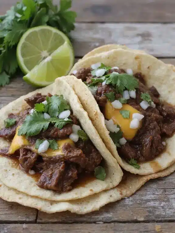 slow cooked saucy shredded beef tacos