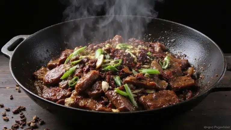 spicy savory sizzling stir fried delicacy