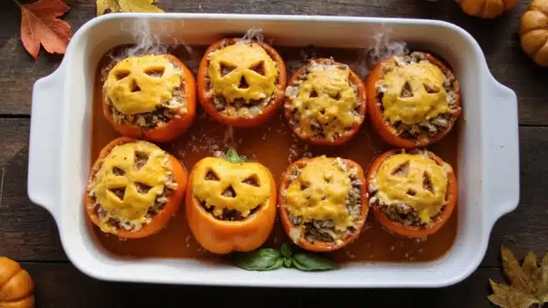 spooky halloween vegetable stuffed peppers