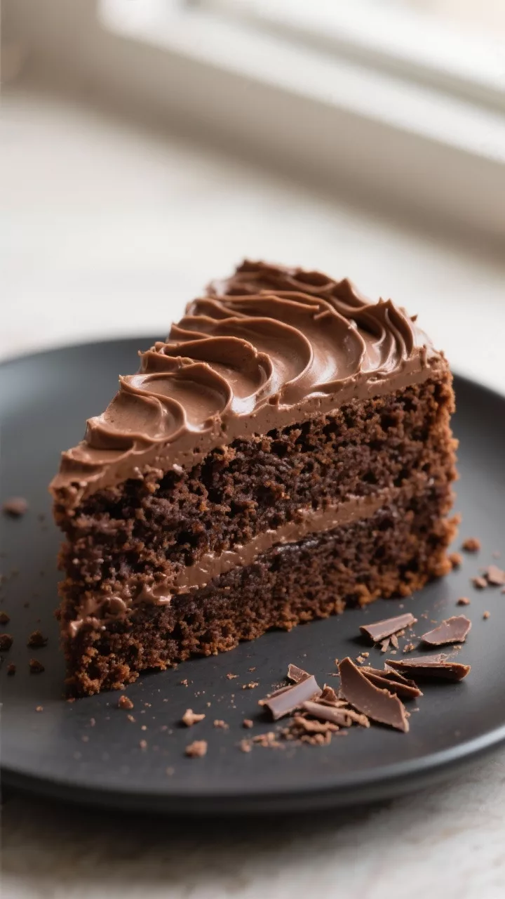 Close-up detail shot of a freshly sliced keto chocolate cake made with almond flour, showing a moist