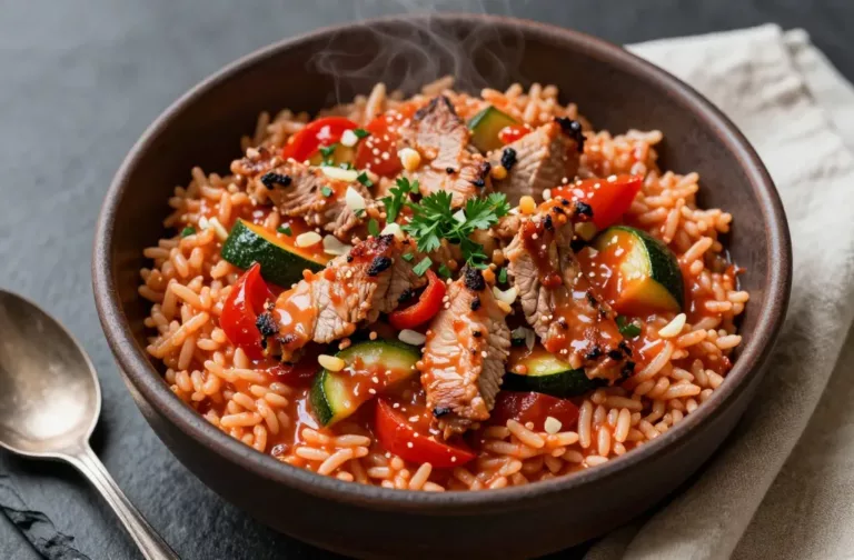 Creamy Tomato Pork Veg Rice Weeknight Comfort Bowl