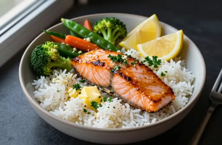 Garlic Butter Salmon Veg Rice That Slaps in 30 Minutes