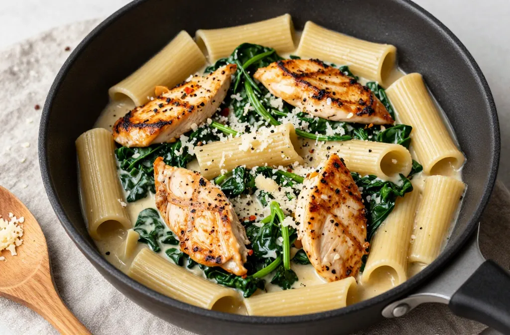 Creamy Spinach Chicken Pasta in One Pan Tonight